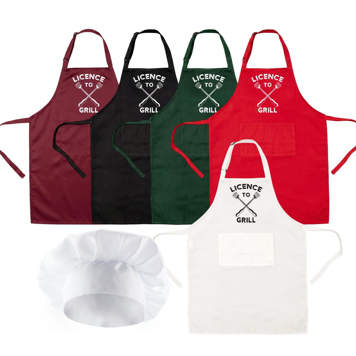 Licence To Grill Apron & Chef Hat Set | Funny BBQ Apron for Men | Novelty Cooking Apron | Adjustable One Size