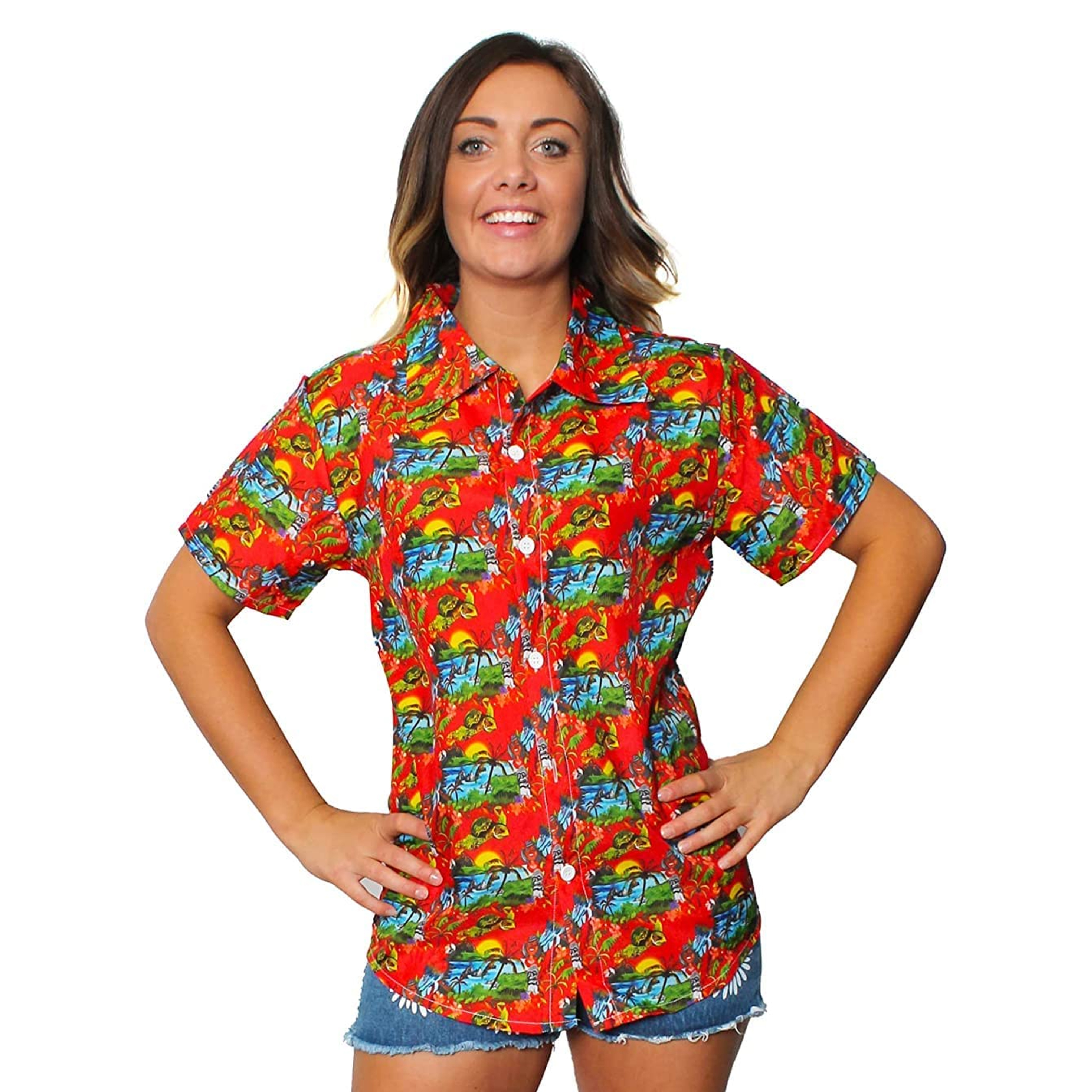 Ladies Red Hawaiian Shirt