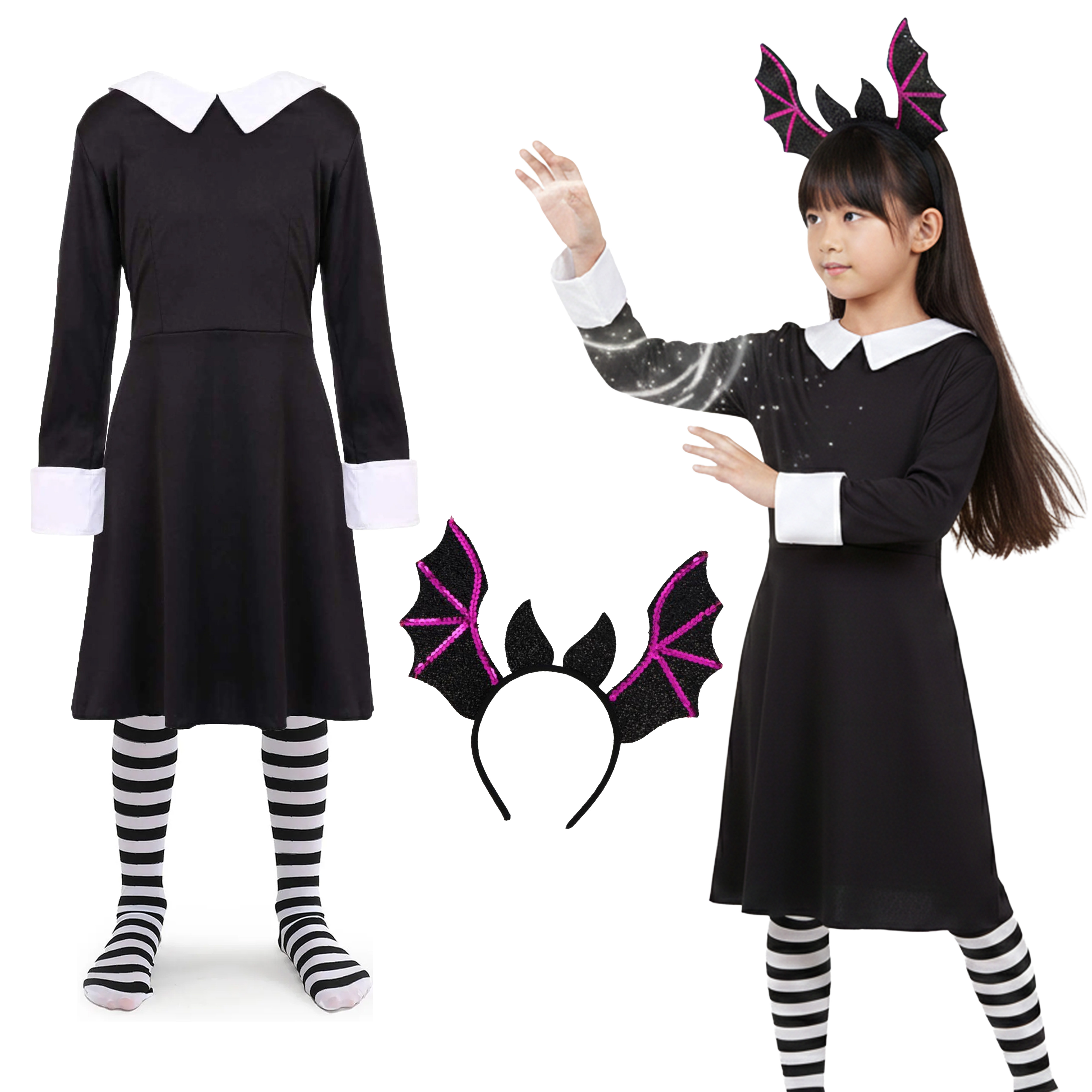 Girls Isadora Costume | 3 Pcs | Dress, Bat Headband & Tights