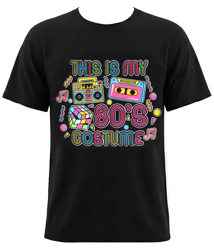 Adults 80’s Costume T-Shirt | Black Graphic Tee