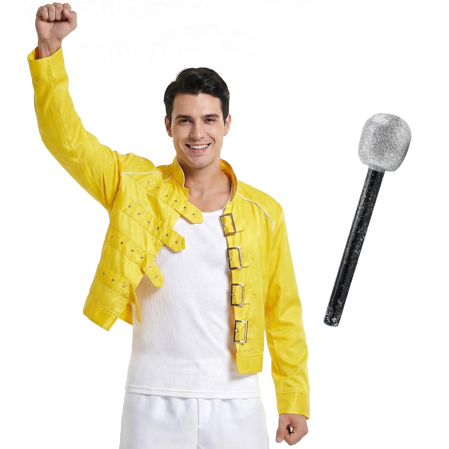 Adults 80's Rock Star Costume | 2 Pcs | Yellow Jacket & Mic