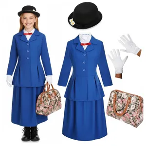 Girls Magical Nanny Costume - with Daisy Bowler Hat, White Gloves & Floral Bag