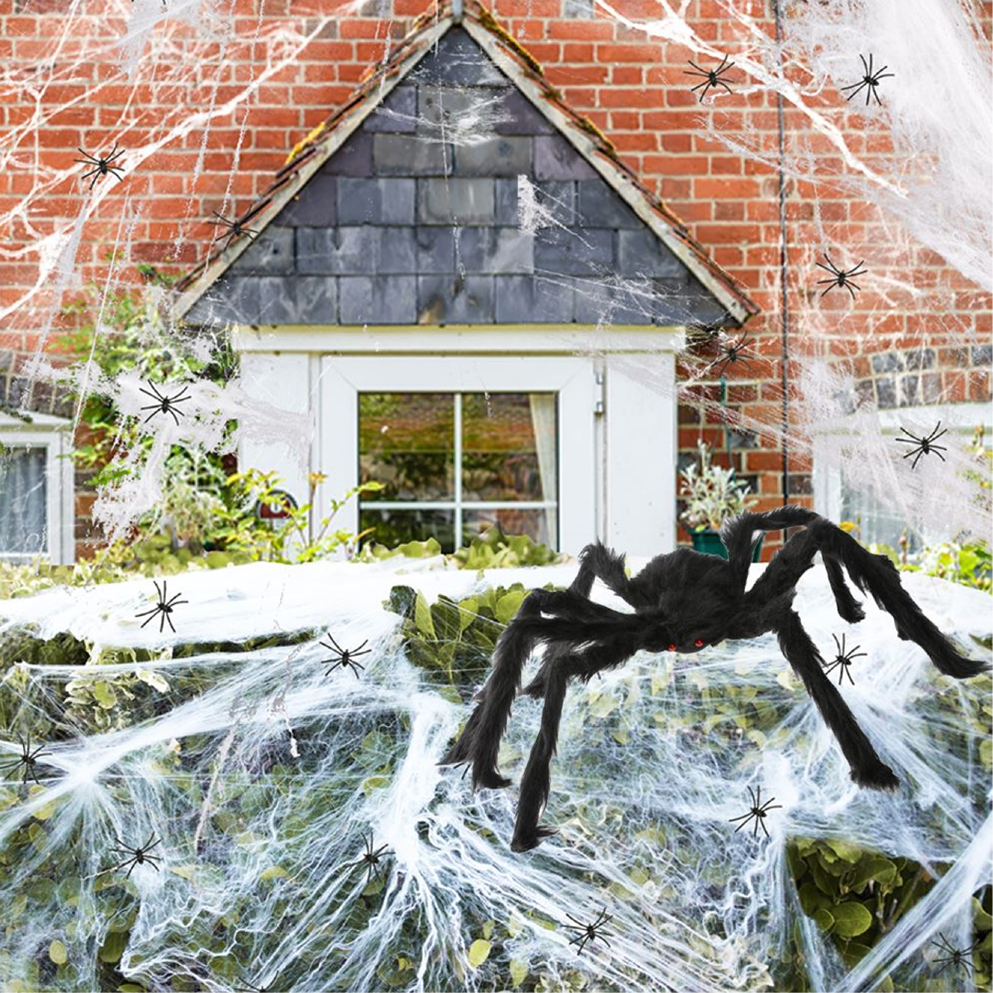 Spider Web 100g Stretchable Web and Large Poseable Spider Halloween Decoration