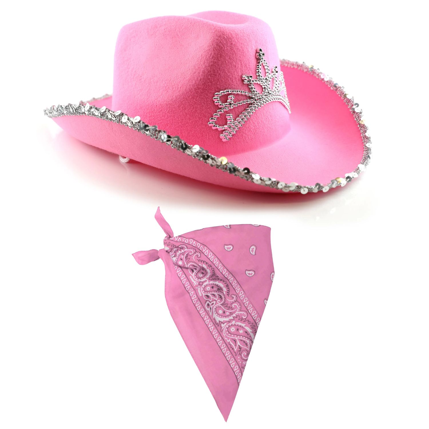 Pink Tiara Cowboy Hat & Pink Paisley Bandana