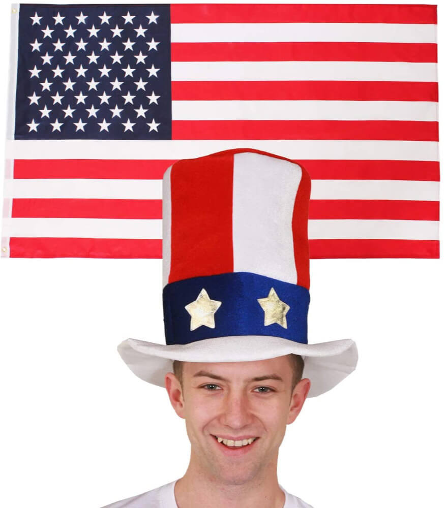 USA 3x5ft Flag + Uncle Sam USA Top Hat