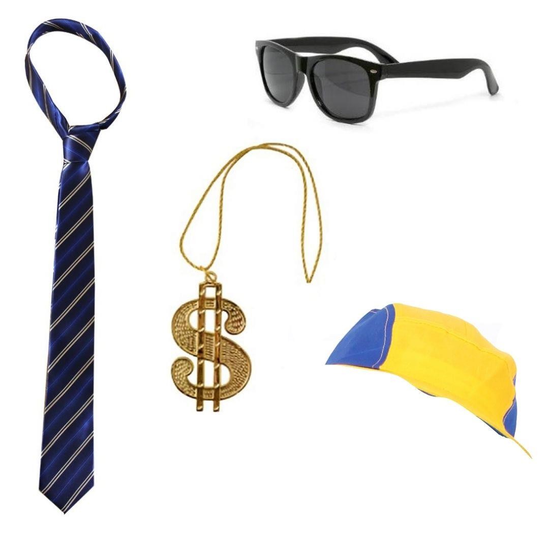 Kids Rich Boy Accessory Set | 4 Pcs | Tie, Hat, Glasses & Necklace