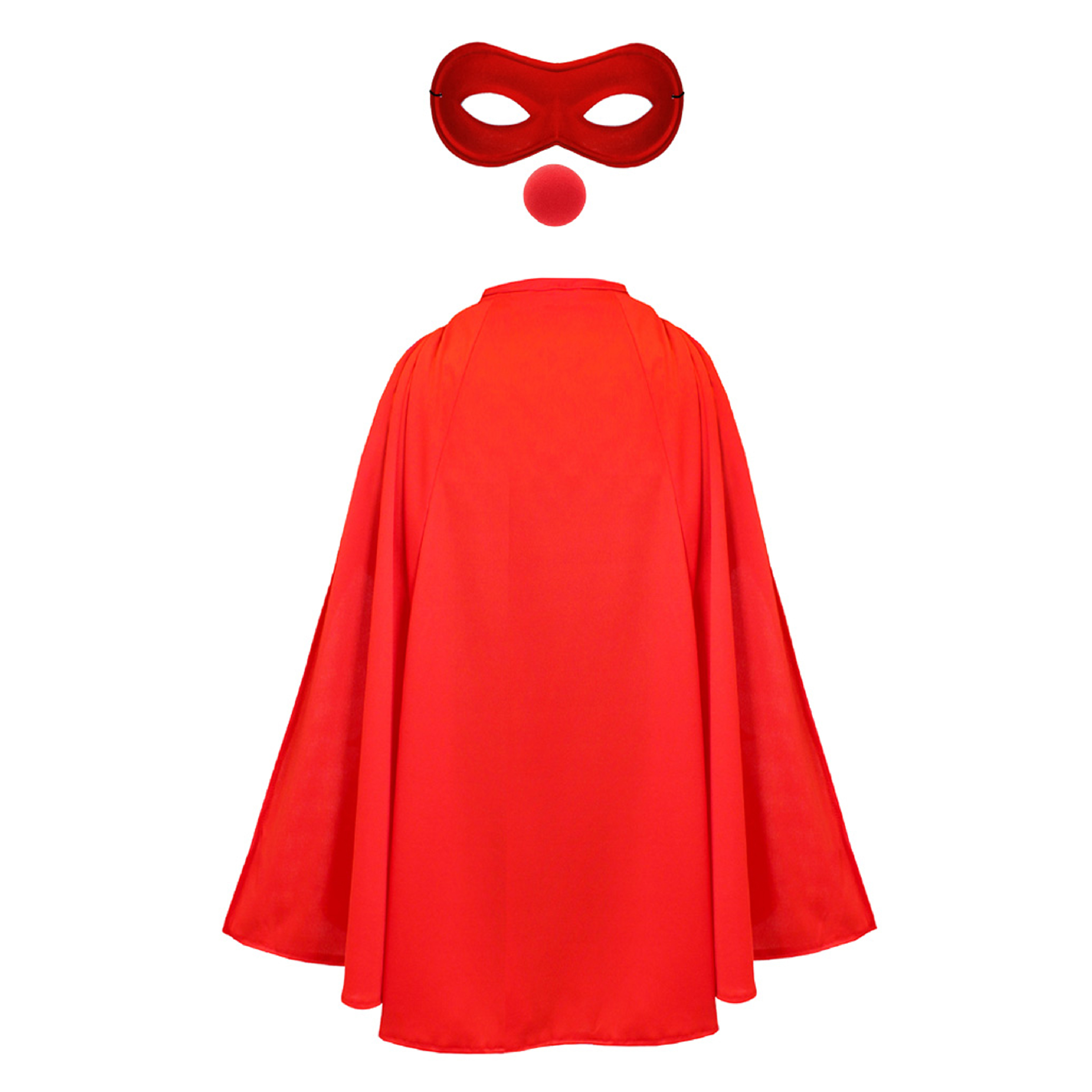 Adults Red Superhero Costume (Red Cape, Red Eye Mask & Red Nose)