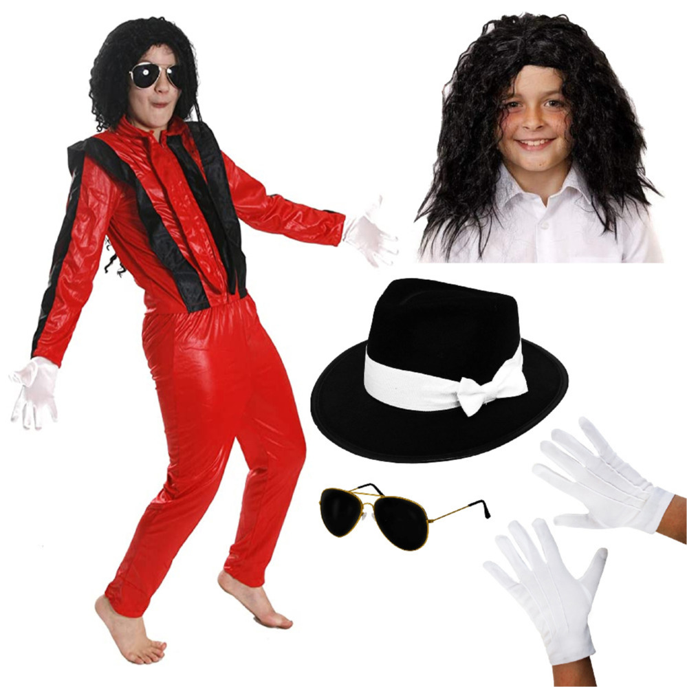 Childs Deluxe King of Pop Costume | 5 Pcs | Costume, Fedora, Wig, Glasses & Gloves