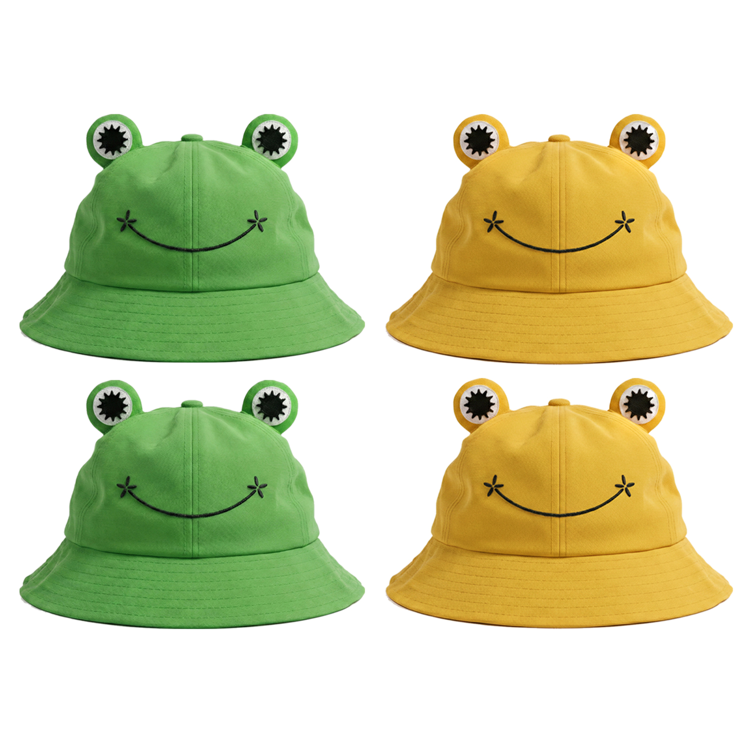 Pack of 4 Frog Bucket Hats | Green & Yellow | Music Tour Festival Stylish Together Fancy Dress Costume Accessory