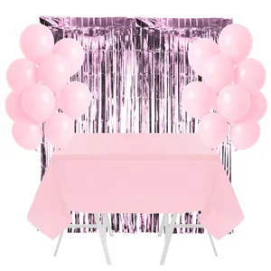 Pink Party Decoration Set - Balloons, Table Cover & 2 X Foil Curtains