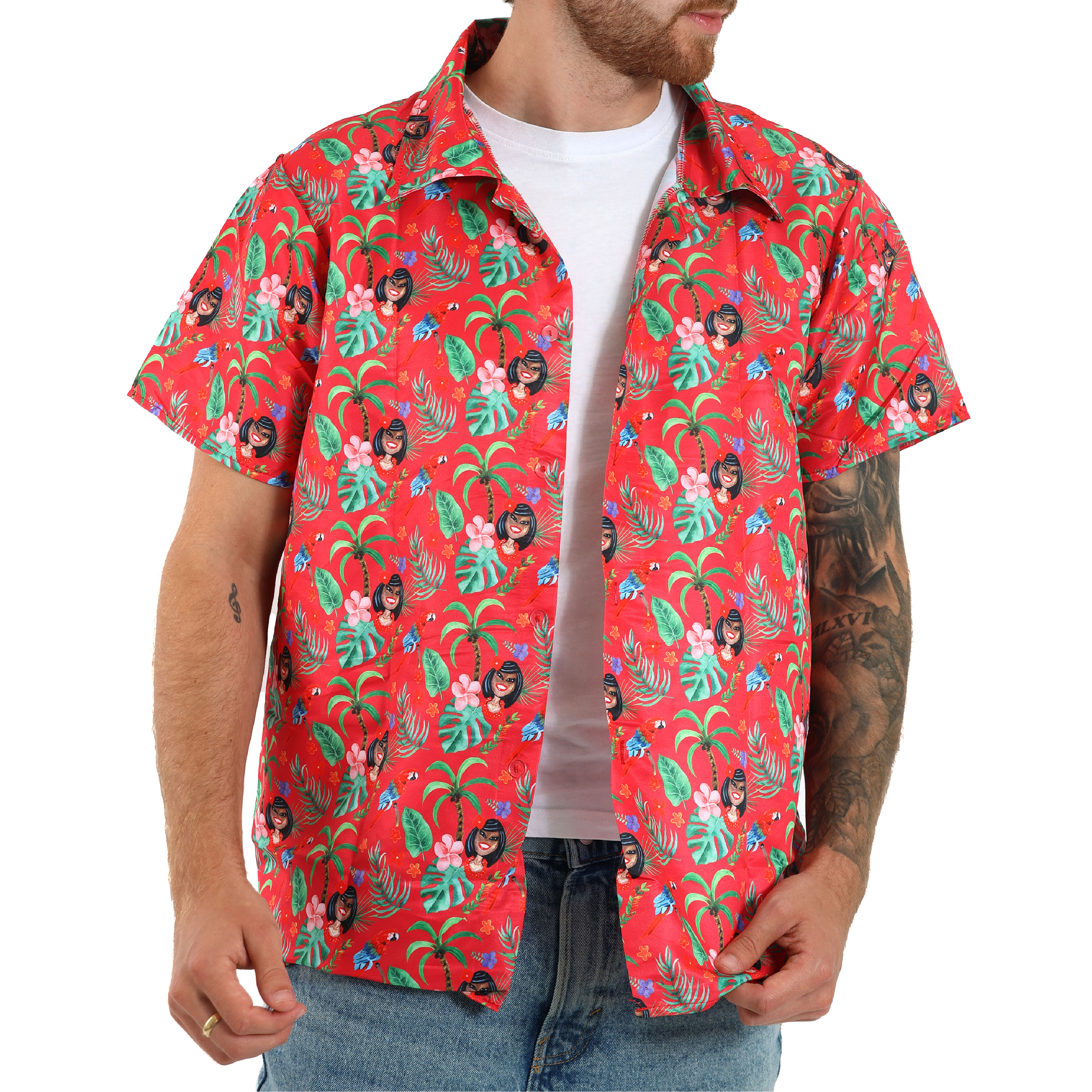 Unisex Hawaiian Print Shirt - Red