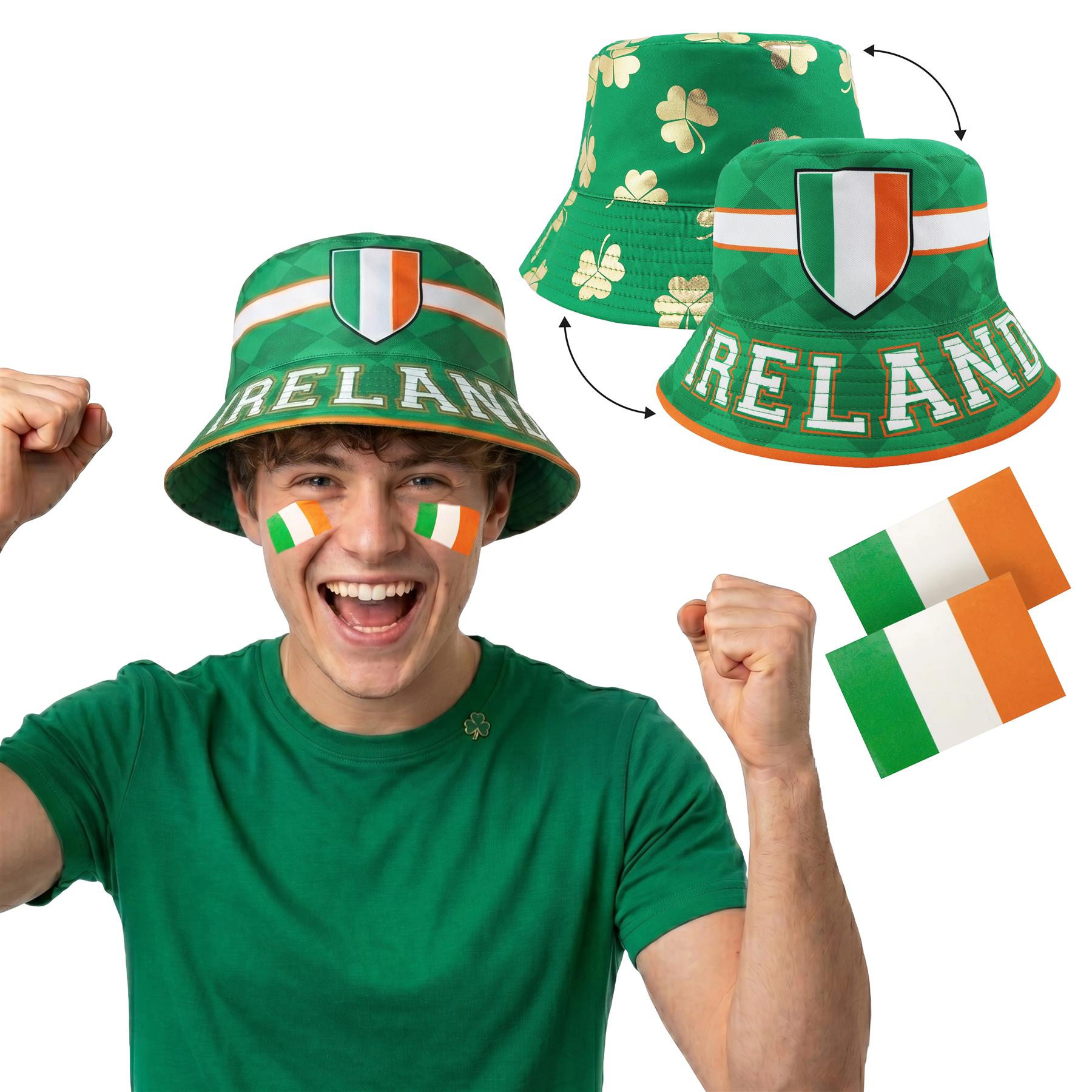 Irish Supporter Set | 2 Pcs | Reversible Bucket Hat & Temporary Tattoos