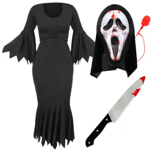 Ladies Screamer Costume - Dress, Blood Pump Mask & Knife Prop