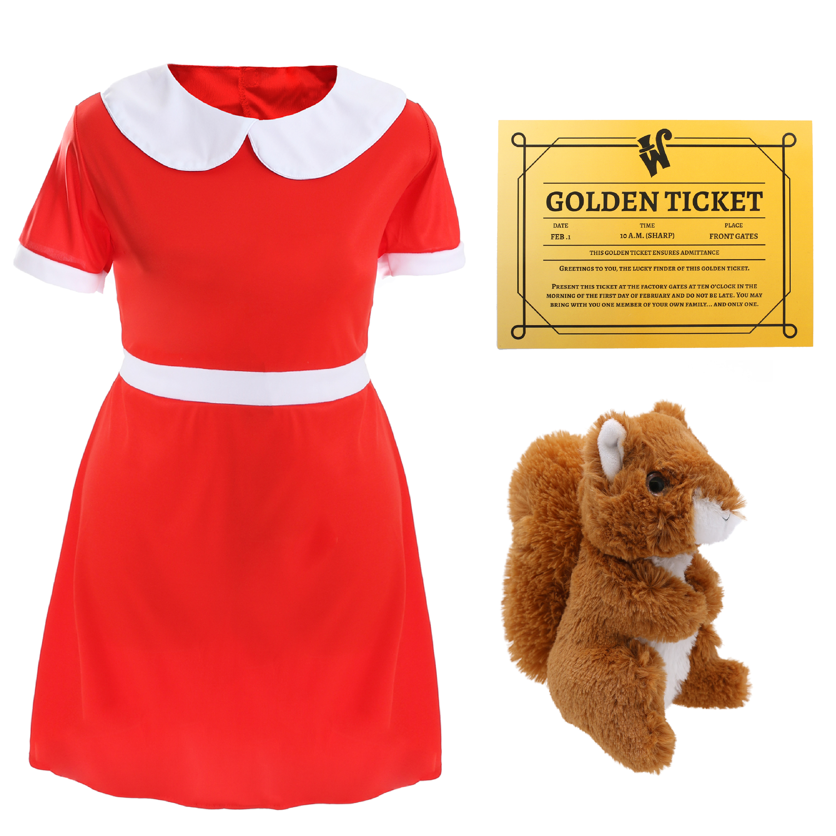 Childs Spoilt Golden Ticket Winner Costume - Dress, Ticket & Squirrel