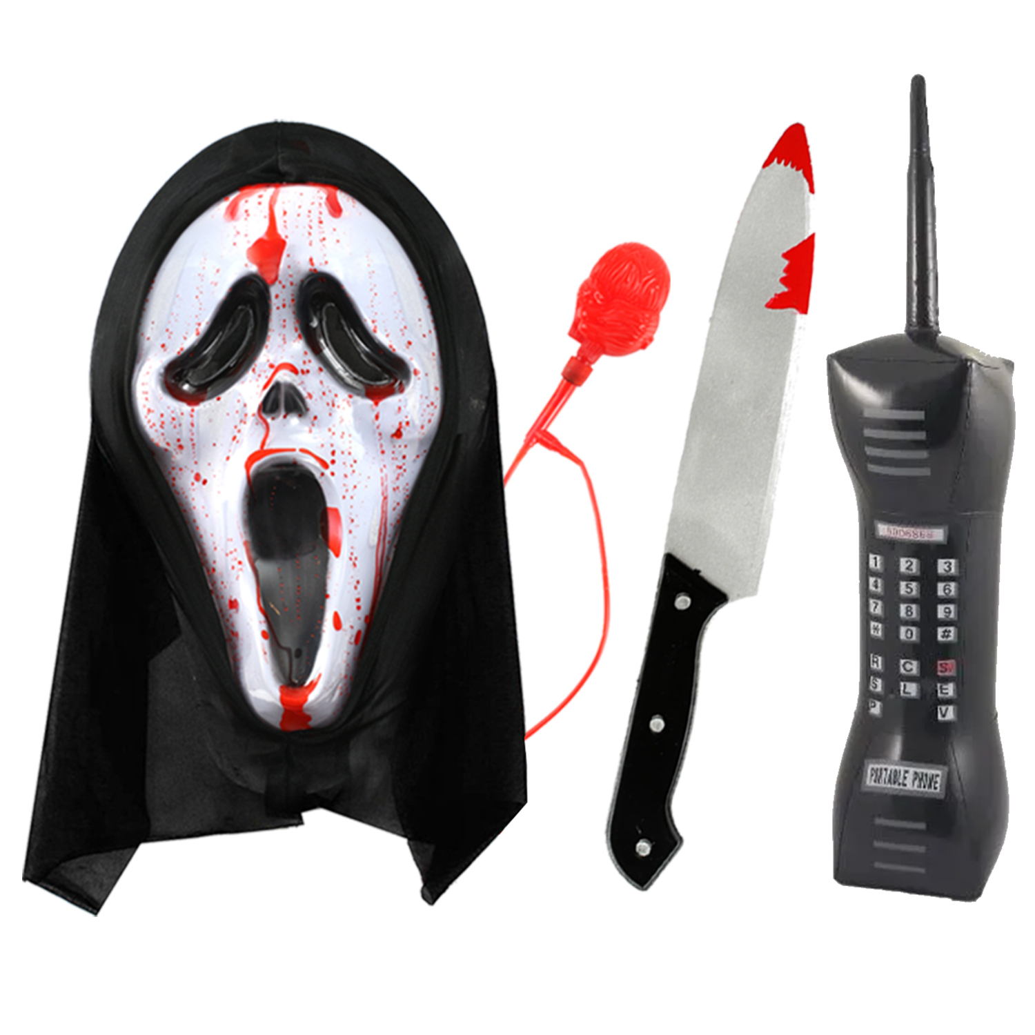 Screamer Accessory Set - Blood Pump Mask, Knife Prop & Phone
