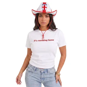 Women’s Baby Tee & England Flag Cowboy Hat – “It's Cumming Home” Football Slogan Top