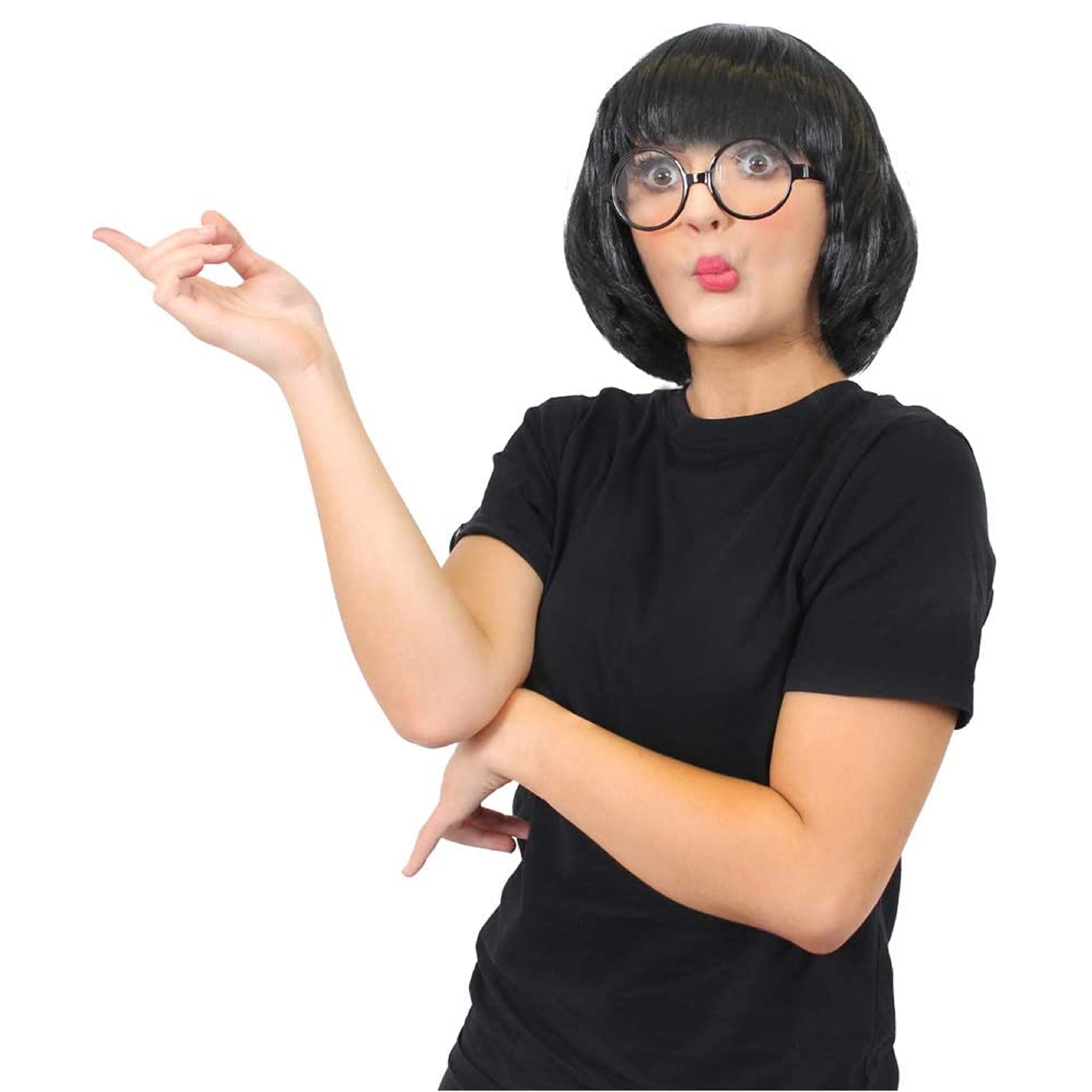 Edna Mode | Black Bob Wig, Round Glasses & Black Tshirt