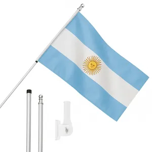 Large 5ft X 3ft Argentina Flag with 6ft Pole & Wall Bracket
