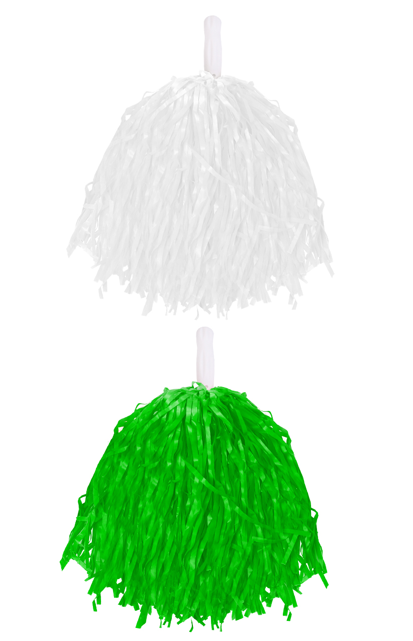 Green & White Lightweight Pom Poms