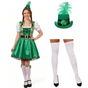Ladies Irish Shamrock Dress with White Stockings & Mini Hat Fascinator