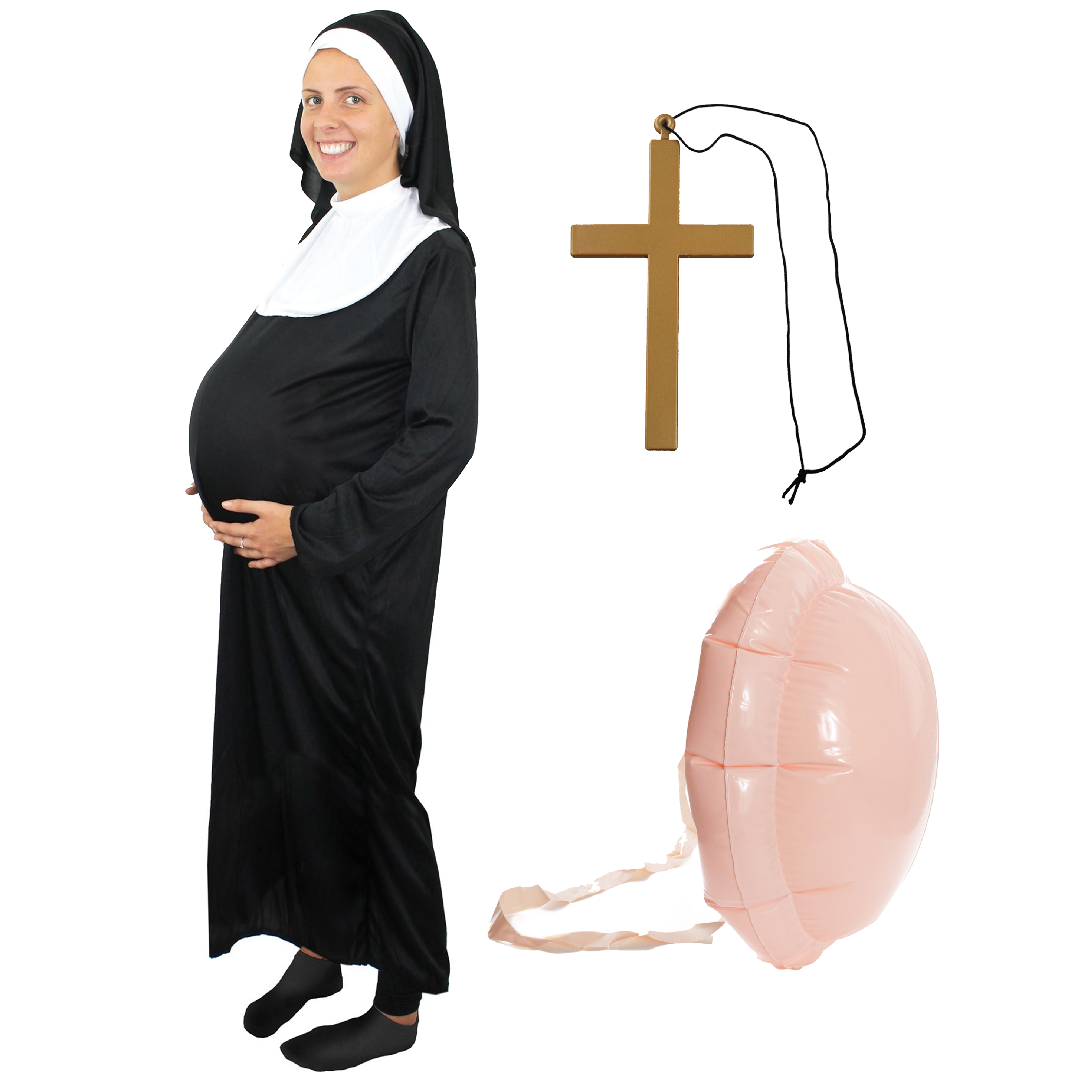 Adults Pregnant Nun Costume with Cross Necklace