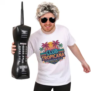 1980's Pop Star Costume Set - Club Tropicana T-shirt, Glasses, Wig & Inflatable Phone