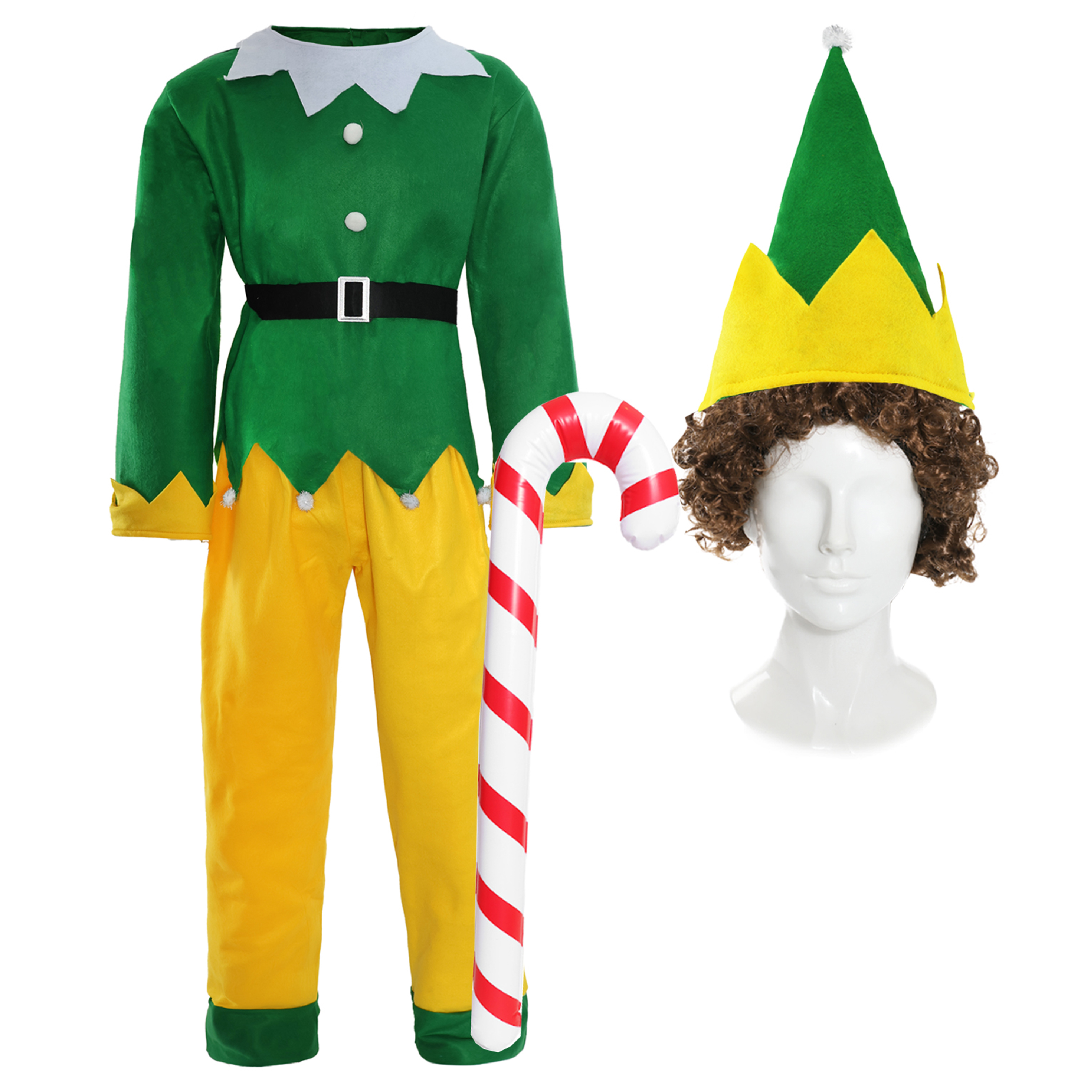Adults Elf Costume - with Wig & Candy Cane