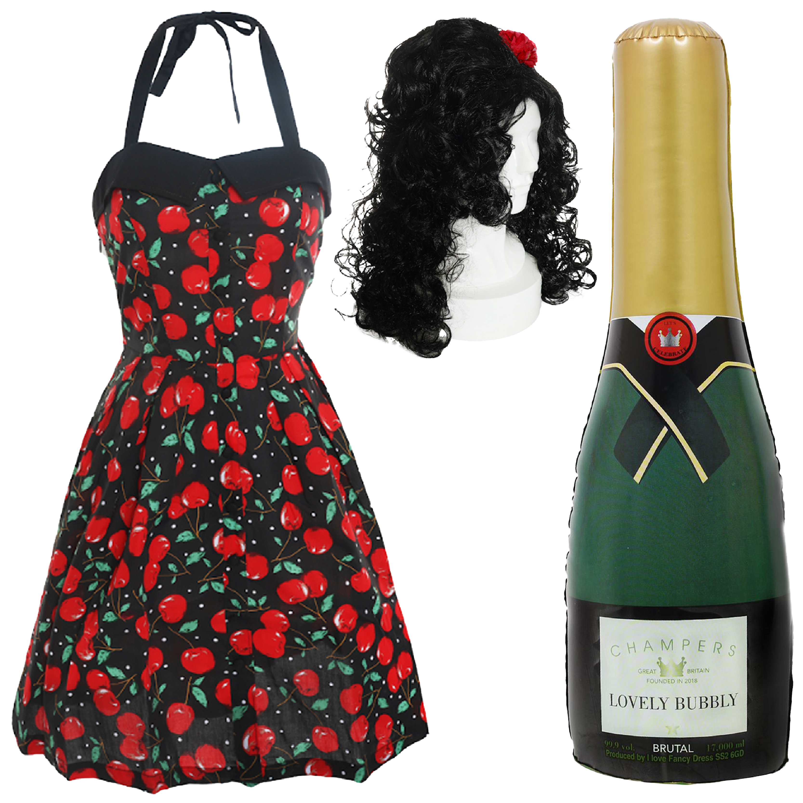 2000's Singer Costume - with Beehive Wig & Inflatable Champagne Bottle