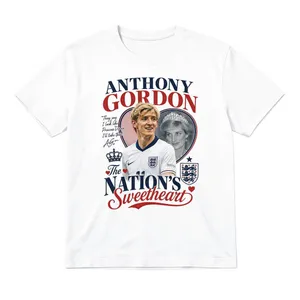 Adults Football T-Shirt | Men's & Women's Funny England Supporter Tee | White "Gordan, Nations Sweetheart" Graphic Top