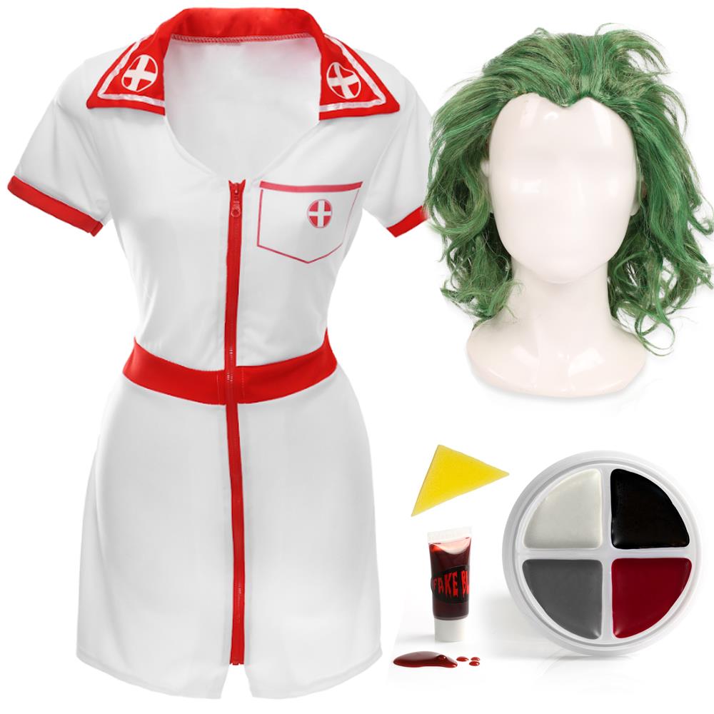 Adults Laughing Man Nurse Costume - Dress, Wig & Face Paint
