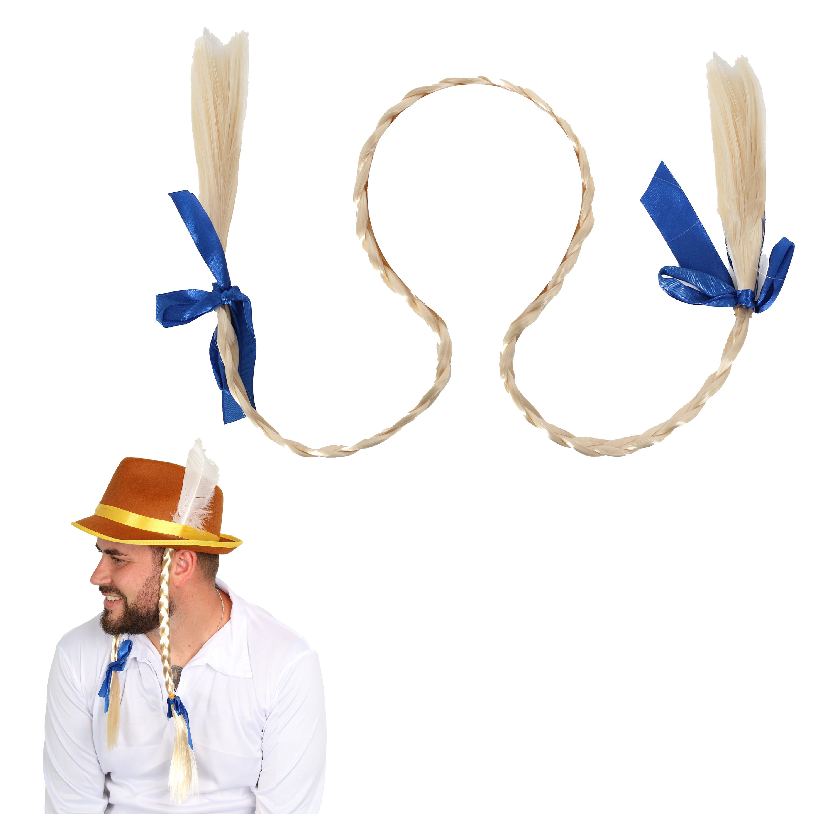 Blonde Plaits with Blue Bow