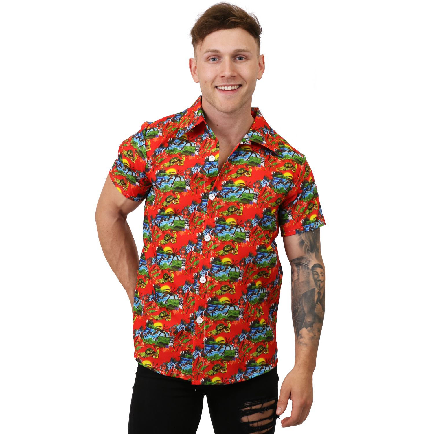 Unisex Hawaiian Print Shirt - Red