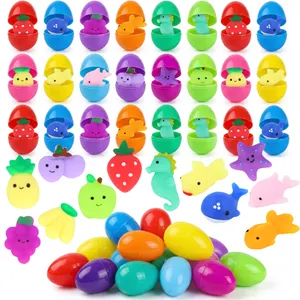 Easter Egg Hunt Toy Set | 96 Pieces | Fillable Eggs, Fruit Squishies & Sea Animal Squishies with Beads