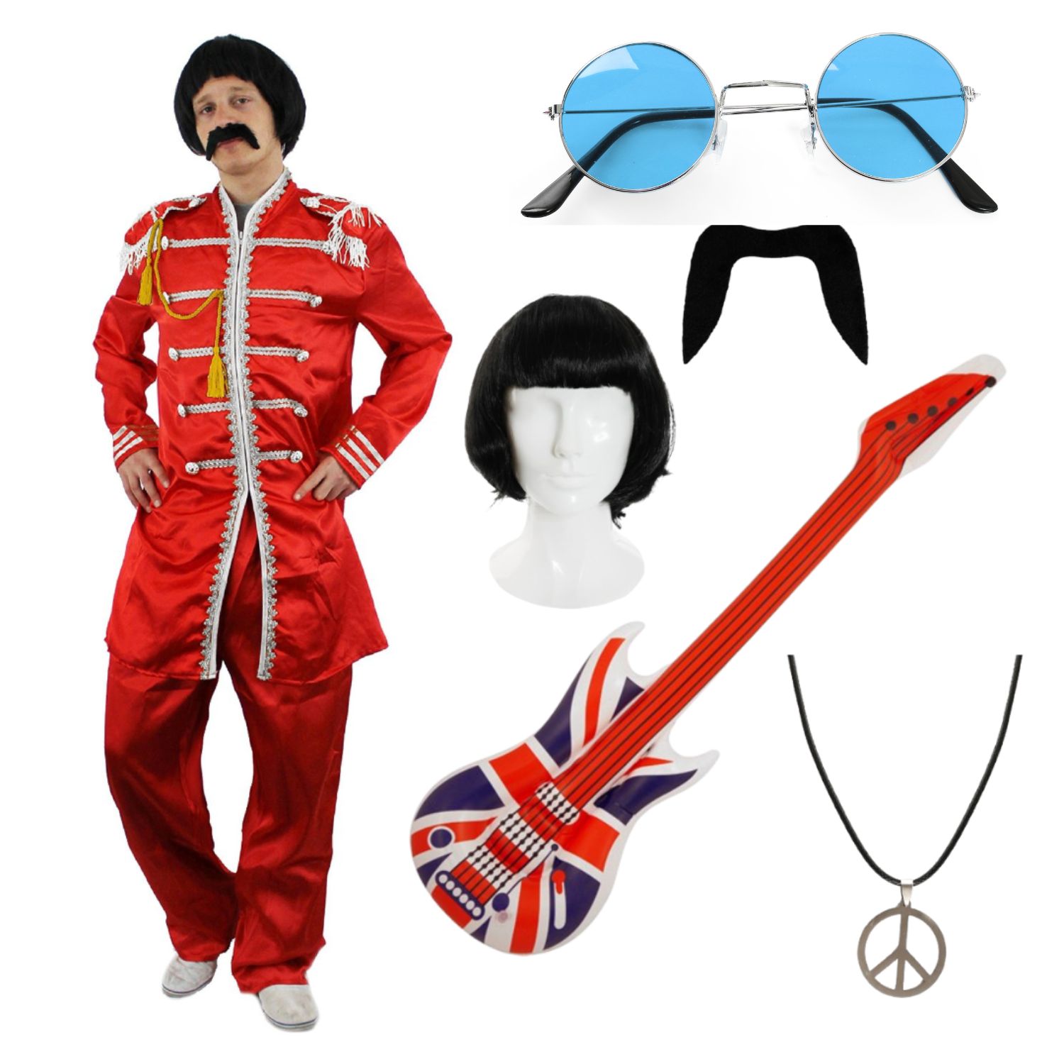 Deluxe Red 1960's Sergeant Pepper Costume with Accessories