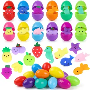 Easter Egg Hunt Toy Set | 24 Pieces | Fillable Eggs, Fruit Squishies & Mini Sea Animal Squishies