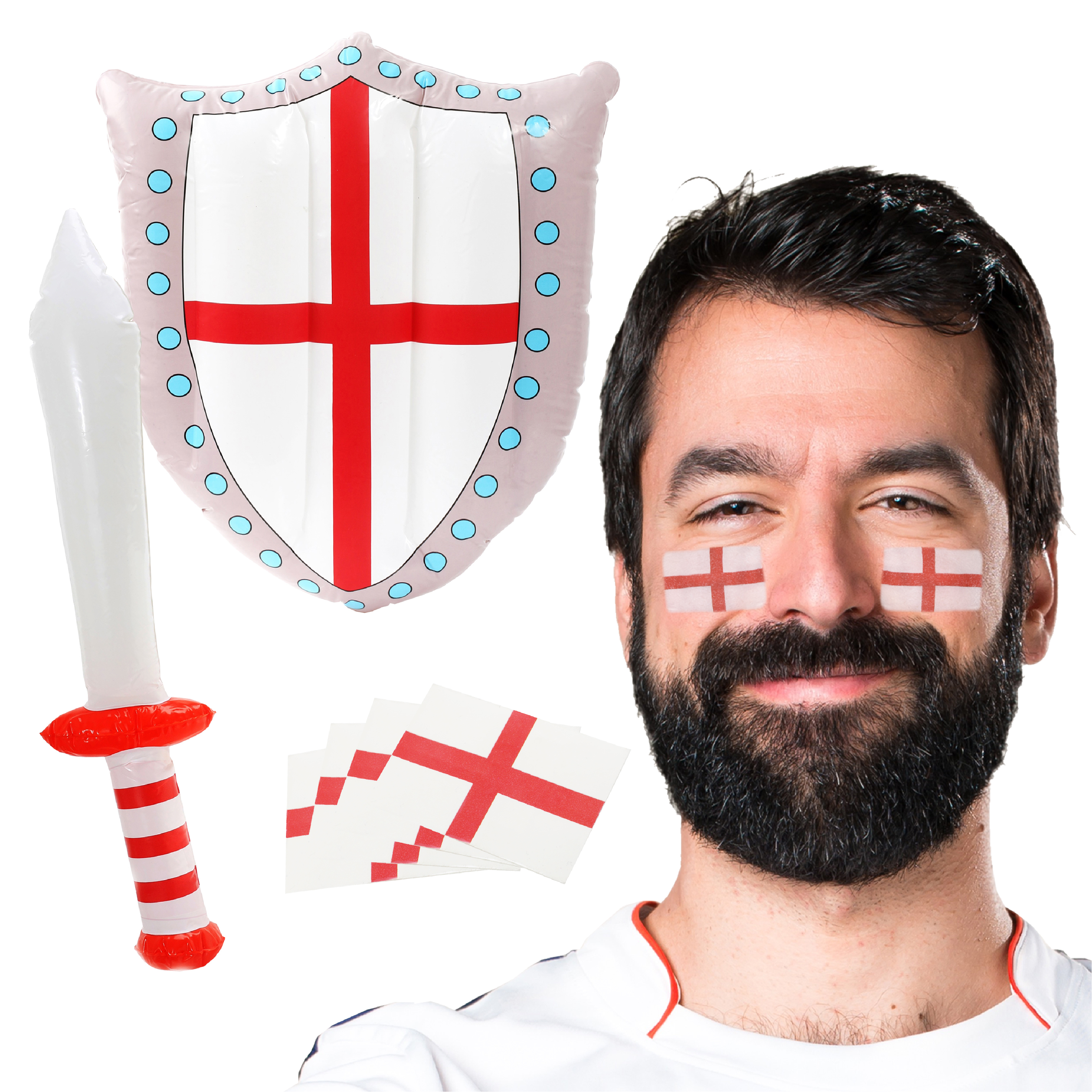 English Flag Tattoo & Inflatable Sword Set