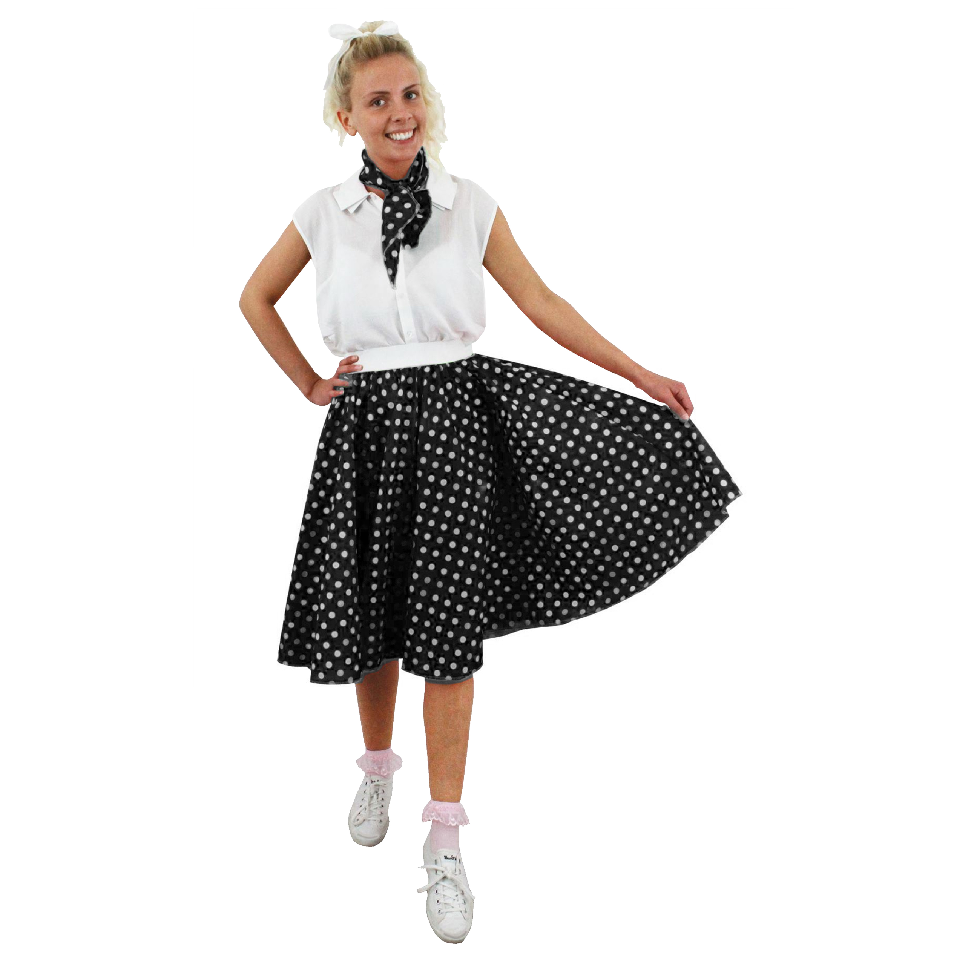 Ladies Long Polka Dot Skirt - Black/White