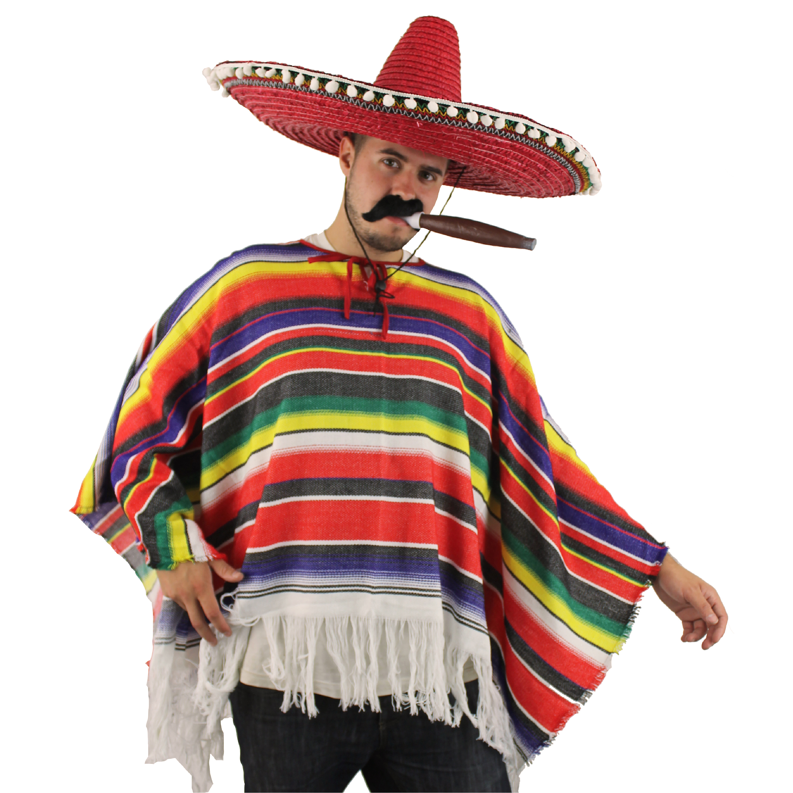 Adults Multi-Coloured Striped Poncho – Ideal for Mexican, Western, and Fancy Dress Parties