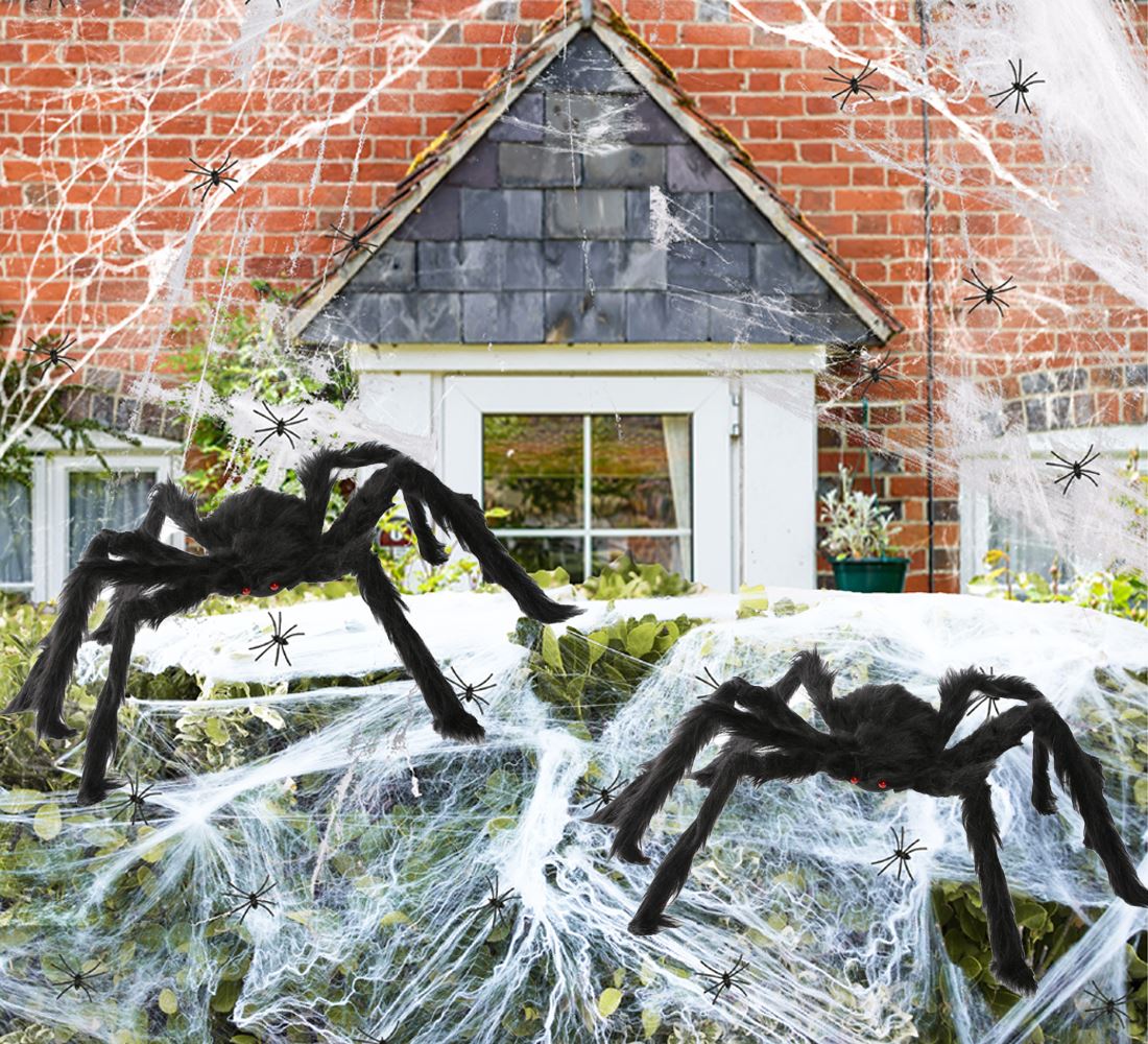 Spider Web 200g Stretchable Web and Large Poseable Spider Halloween Decoration
