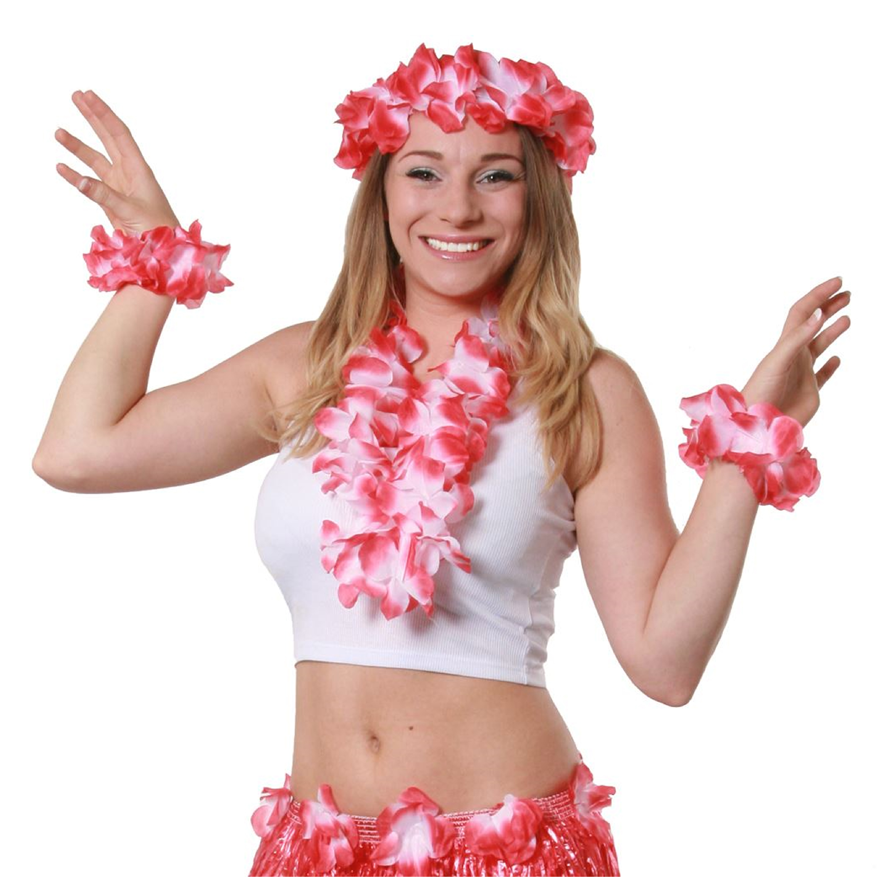 Red 4 Piece Hawaiian Lei Set