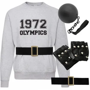 Adults Angry Headmaster Costume | 4 Pcs | Grey Sweatshirt, Gloves, Belt, Plastic Ball & Chain Prop