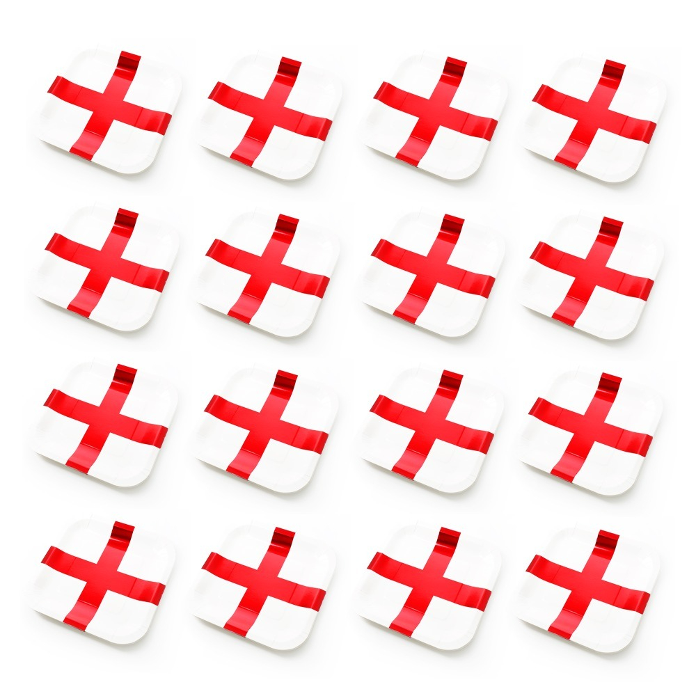 Pack of 10 St George’s England Flag Paper Plates – 9 Inch Square | Red Foil Cross Design
