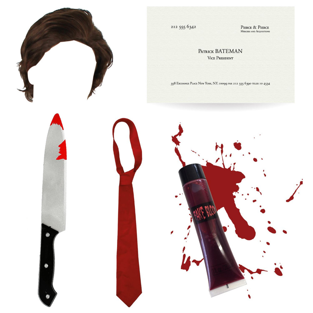Patrick Bateman Accessory Set | 5 Pcs | Wig, Knife, Red Tie, Blood & Business Card