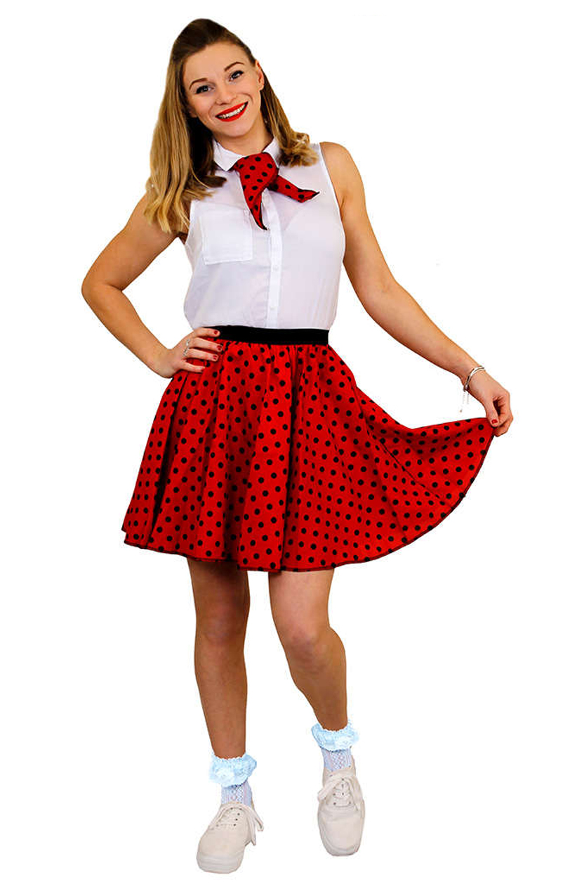 Ladies Short Polka Dot Skirt - Red/Black