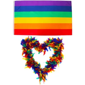 Rainbow Pride Set – 5ft x 3ft Flag with Rainbow Feather Boa