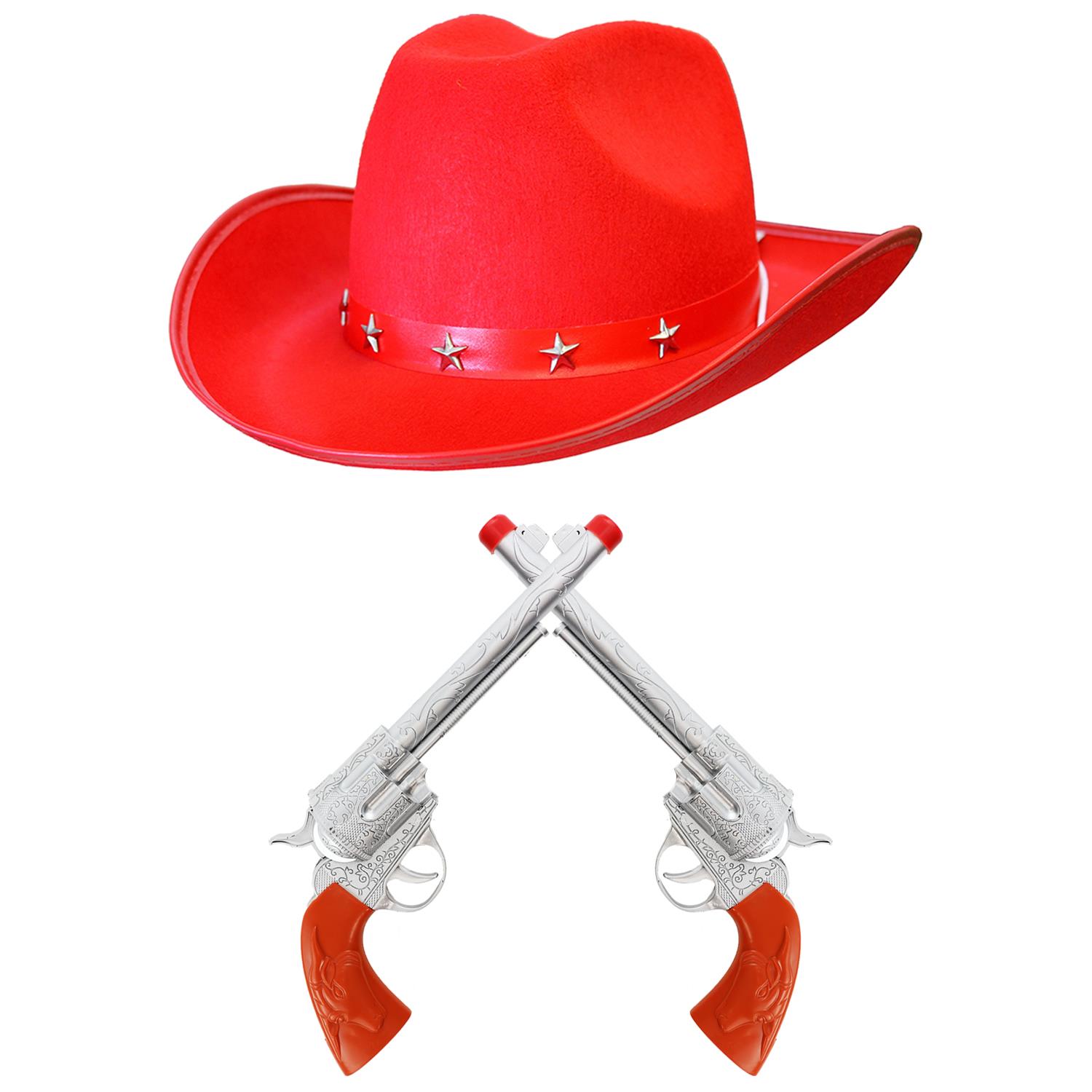 Red Star Studded Cowboy Hat & Plastic Pistol Set