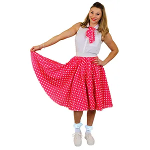 Ladies Long Polka Dot Skirt - Hot Pink/White