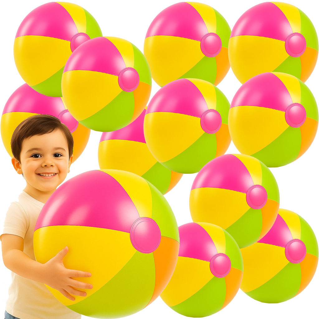 12-Pack Giant Inflatable Beach Balls – 22''/56cm Multi-Coloured Summer Toy in Yellow, Pink, Green & Orange