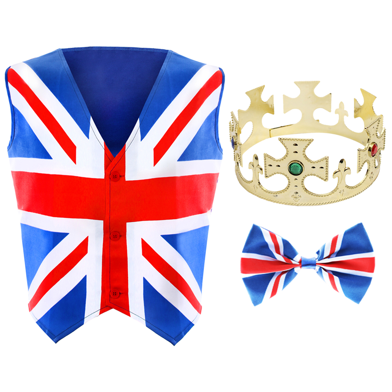 Union Jack Waistcoat, Bow Tie & Crown
