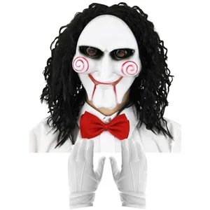 Adults Horror Puppet Accessory Set | 4 Pcs | Mask, Wig, White Gloves & Red Bow Tie